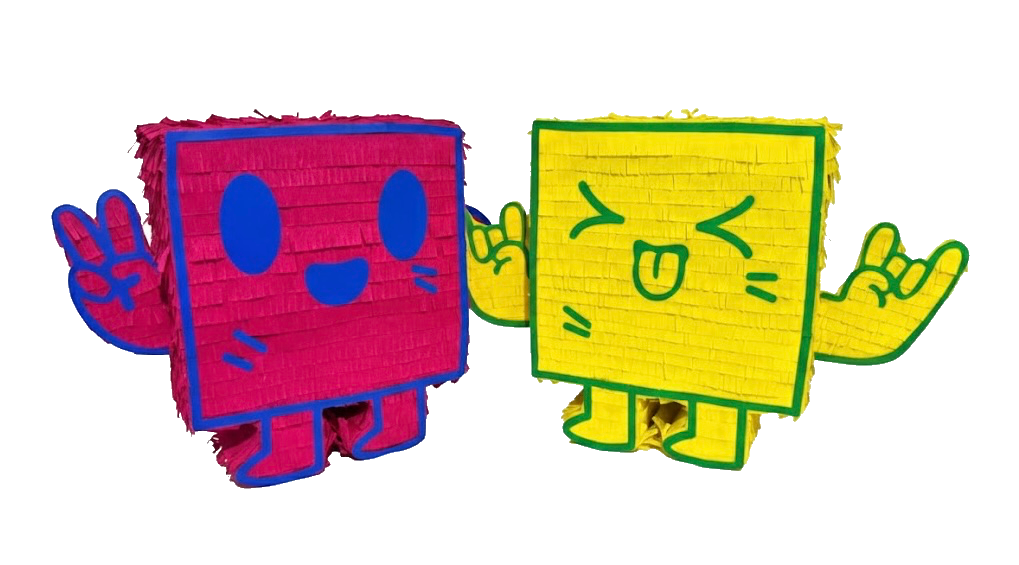 Pink and yellow GummiPopz piñatas by Wild Corazón Designs
